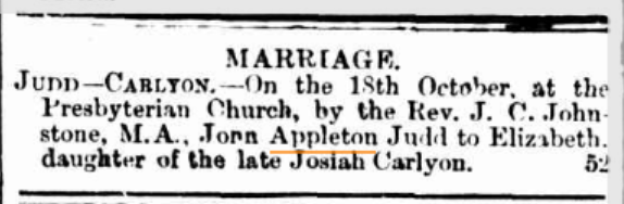John Appleton Judd Marriage announcement