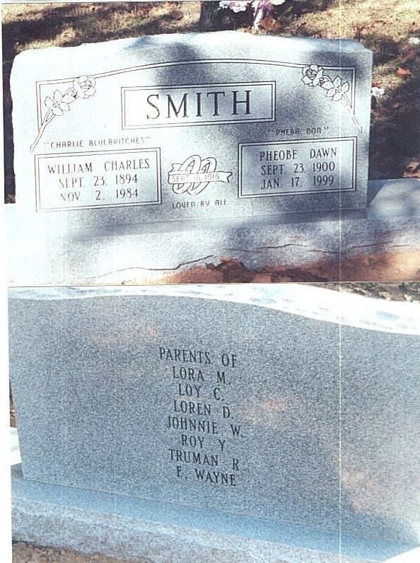 Tombstone of Charlie & Pheobe Dawn Silvis Smith