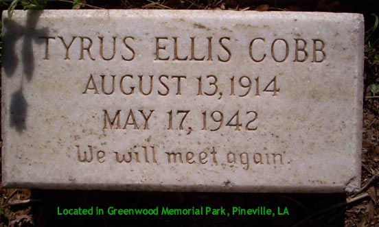 Tyrus Ellis Cobb (Sr) Headstone 1942