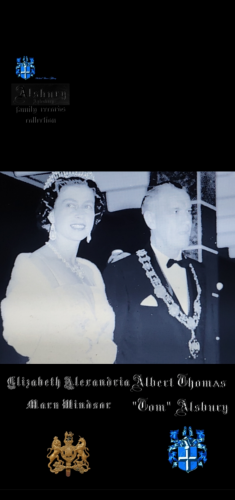Elizabeth Windsor & A.T. Tom Alsbury during 1959 Royal visit to Canada, from the Michael Bruce Albury family records collection. 