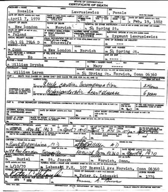 Rosalia Drisba Death Cert