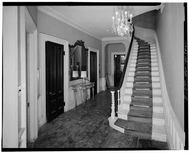 5. INTERIOR VIEW OF FIRST FLOOR STAIRWAY AND HALL, FROM...