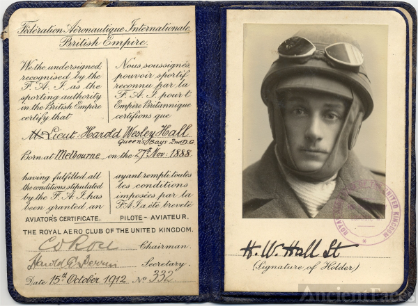 Harold Wesley Hall aviator certificate