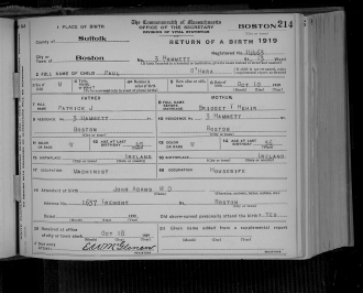 Paul Gerard O'Hara--Massachusetts State Vital Records, 1841-1920(10oct1919).jpg