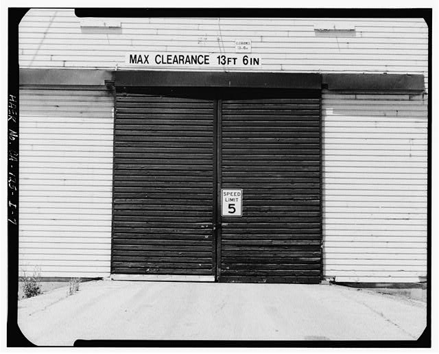 7. DETAIL OF SLIDING WOOD CARGO BAY DOORS, BUILDING 807....