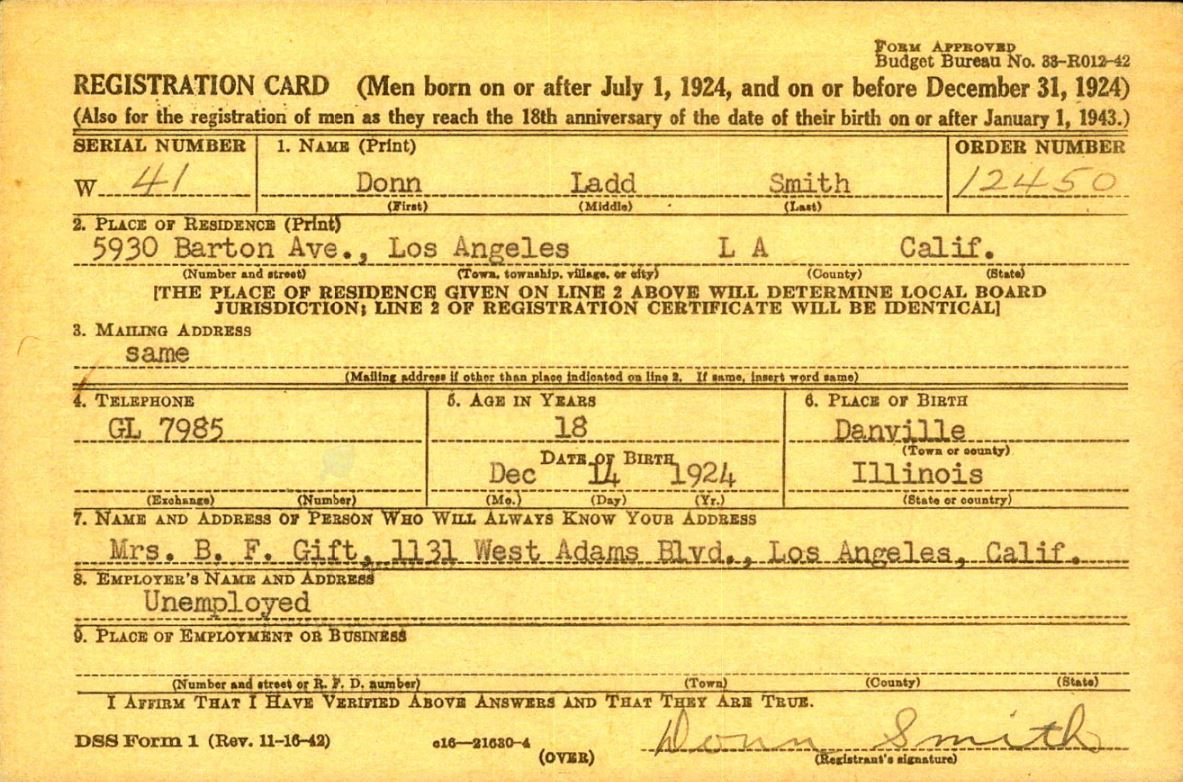 Donn Gift - World War 2 Draft Registration Card