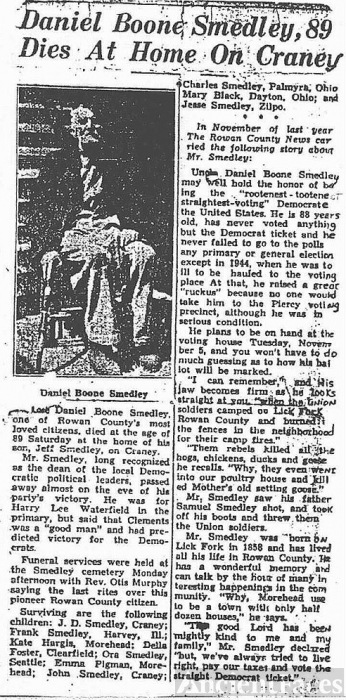 Daniel Boone Smedley Obituary