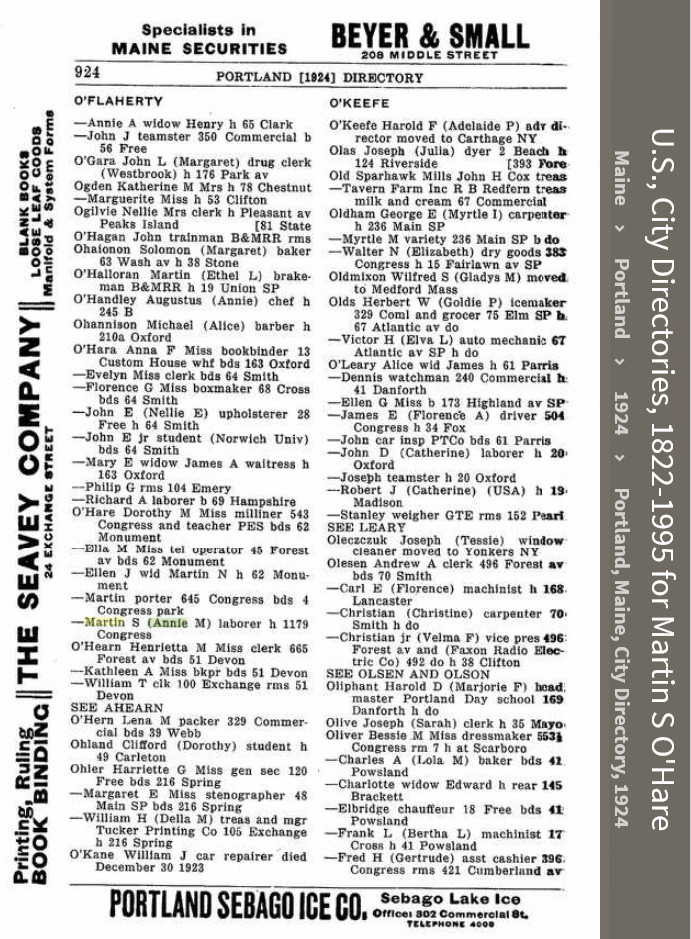 Martin Scanlan O'Hare --U.S., City Directories, 1822-1995(1924)