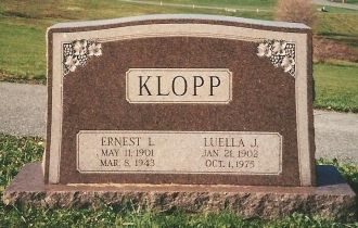 Headstone of Ernest L. & Luella J. Startzer Klopp