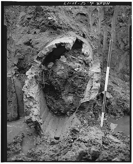 17. DETAIL VIEW OF SECTION OF BRICK SEWER, LOOKING WEST -...