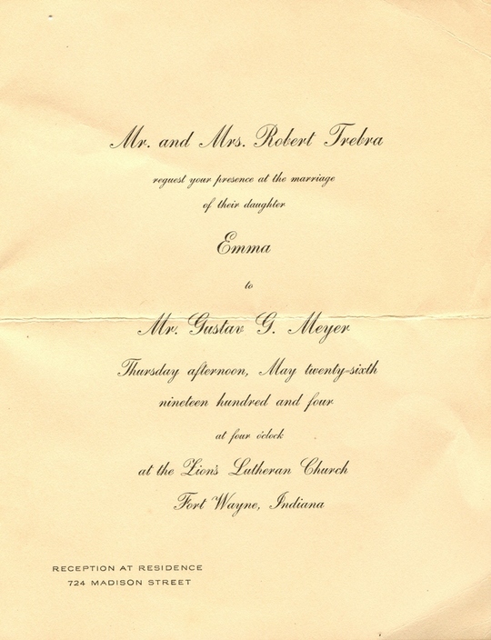 Meyer-Trebra wedding invitation 1904