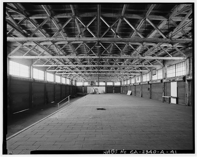 Interior view of loading dock, main floor, looking east....