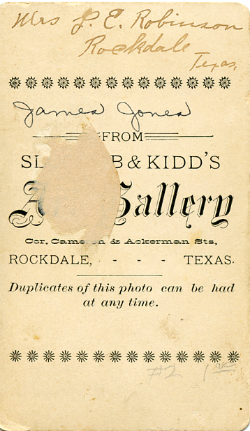 Back of James Alexander Jones photo