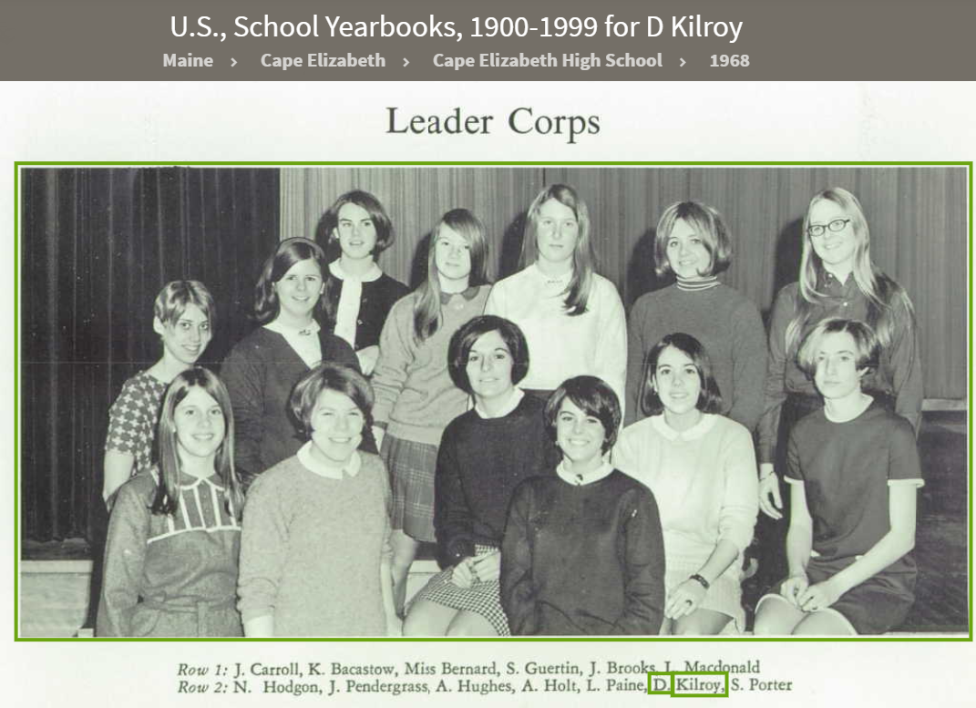 Deborah Jane Kilroy--U.S., School Yearbooks, 1900-1999(1967) leader corps