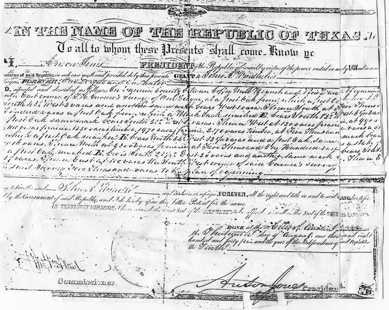 Land Grant from the Republic of Texas