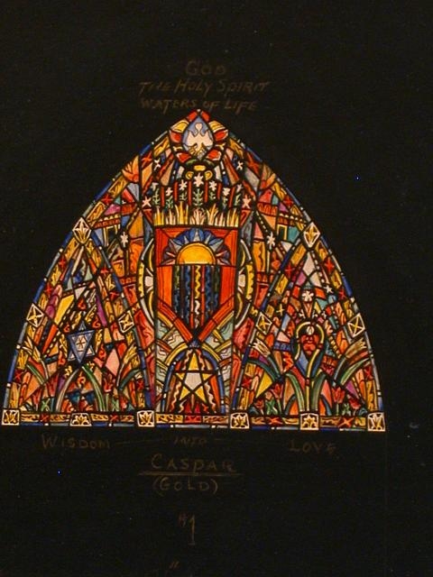 [Design drawing for stained glass window "God, The Holy...