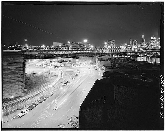 59. Night view looking W at Brooklyn side span and...