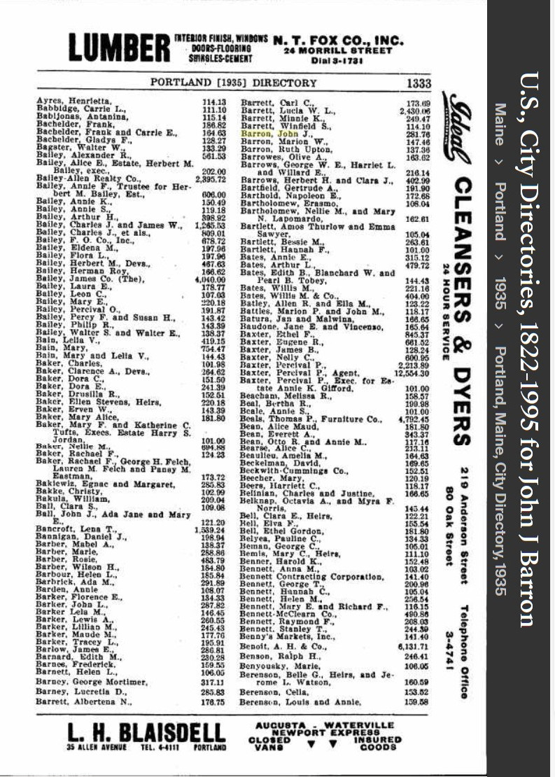 John Joseph Barron--U.S., City Directories, 1822-1995(1935)