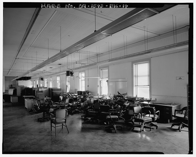 Interior view of second floor office on east side; camera...
