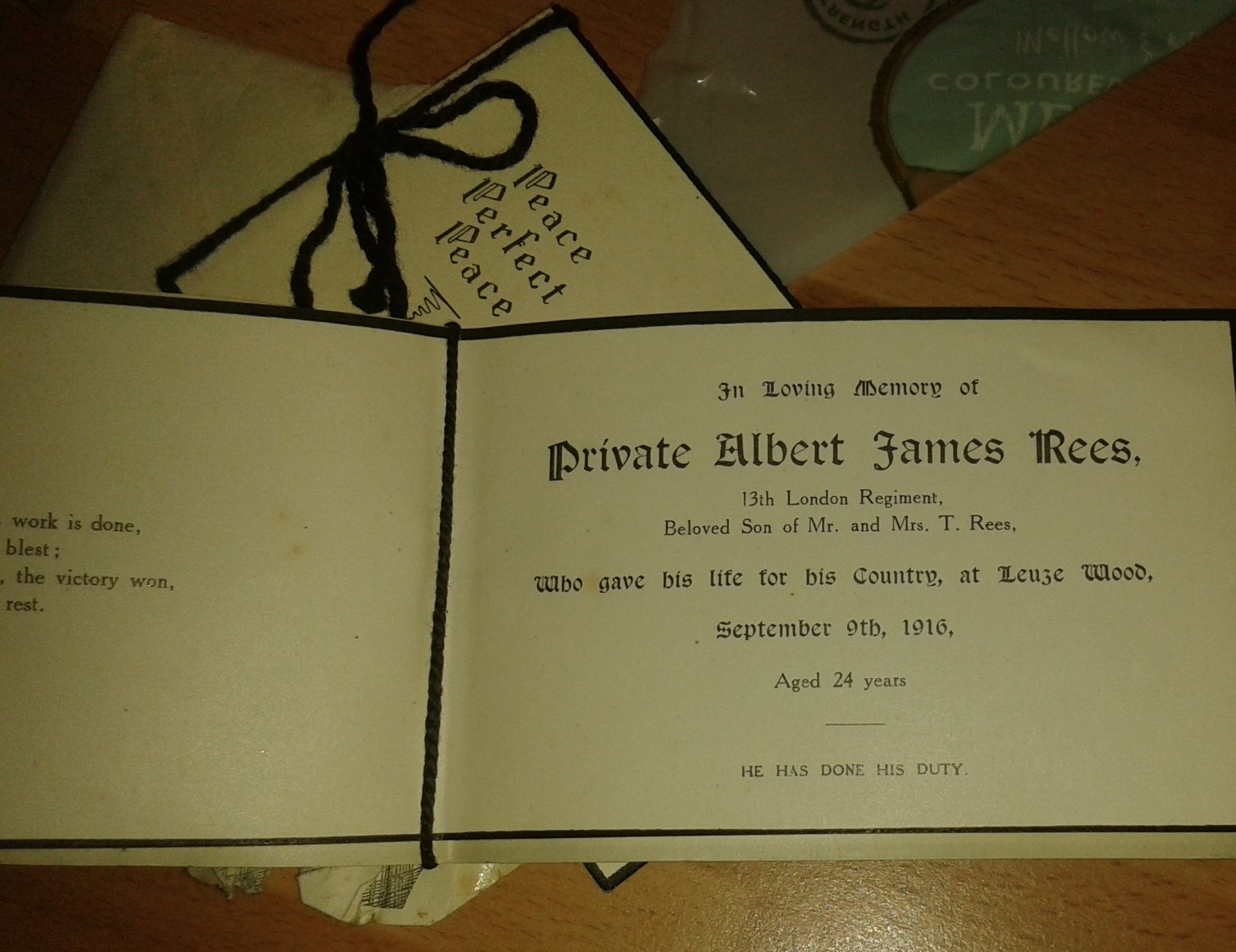 Albert James Rees funeral card
