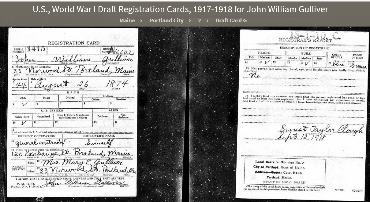 John William Gulliver--U.S., World War I Draft Registration Cards, 1917-1918