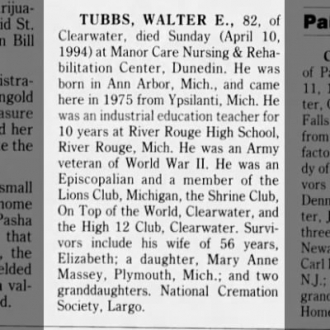 Walter E Tubbs