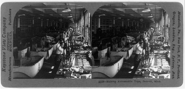 Making automobile tops, Detroit, Mich.