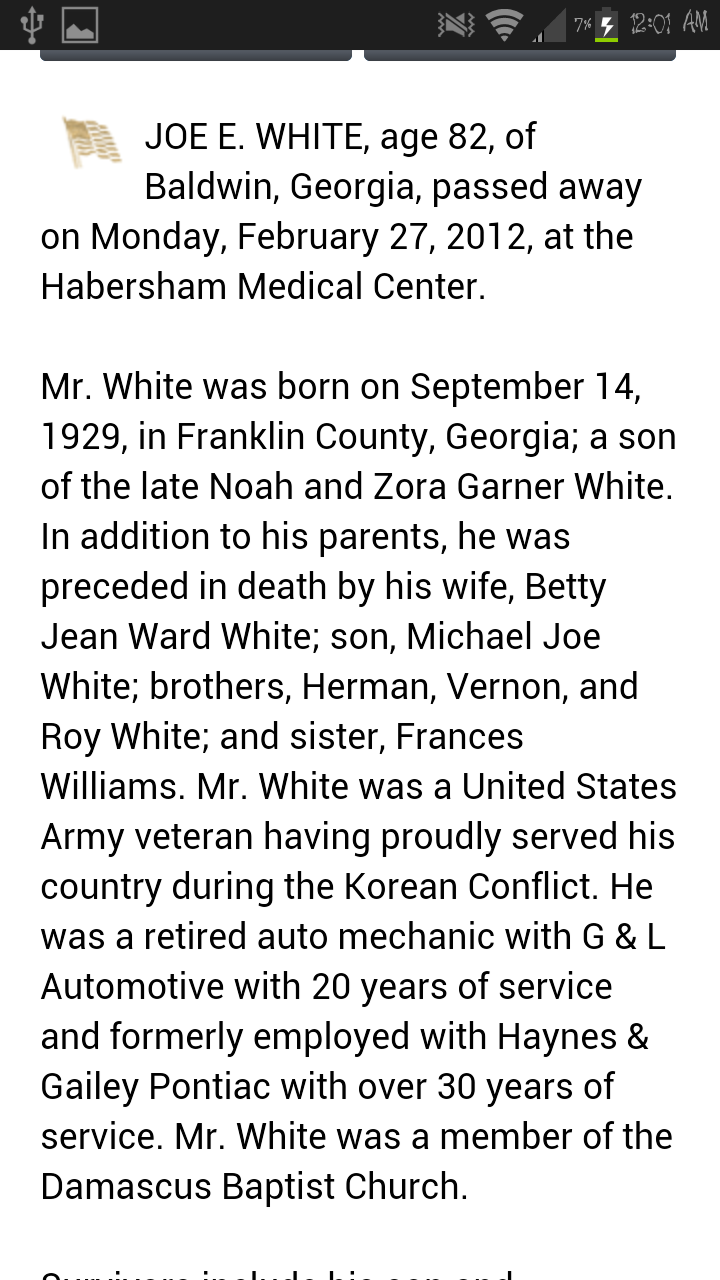 Joe E. White obituary