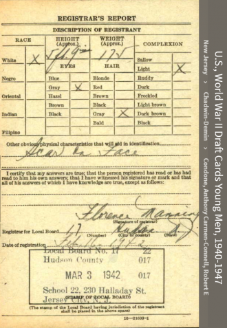 Charles J Connell--U.S., World War II Draft Cards Young Men, 1940-1947(16 feb 1942)back