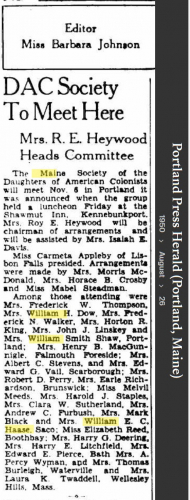 Bessie Vaughn (Staples) Haase--Portland Press Herald (Portland, Maine)(26 Aug 1950)