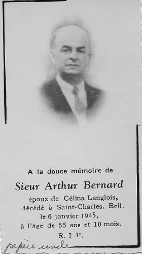 Arthur Bernard Funeral Card
