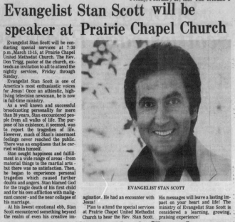 Evangelist Stan Scott will be speaker at Prairie Chapel Church