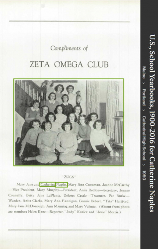 Katherine Jean Napolitano (Naples)McDonald--U.S., School Yearbooks, 1900-2016(1950) Zeta Omega Club