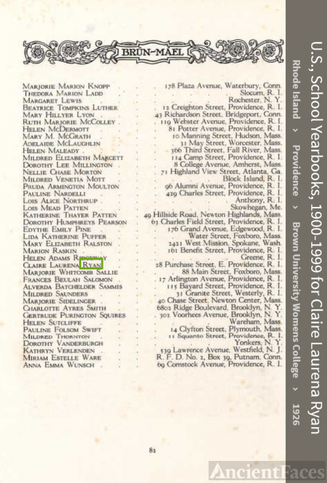 Claire Laurena Ryan-Beecher--U.S., School Yearbooks, 1900-1999(1926)