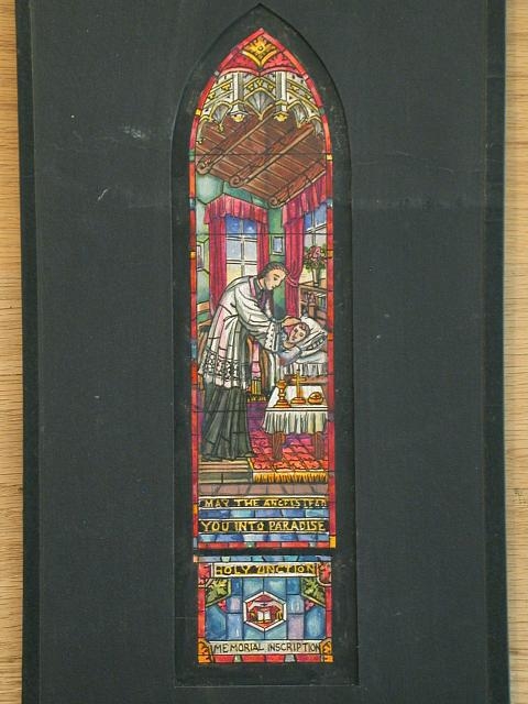 [Design drawing for stained glass window showing Holy...