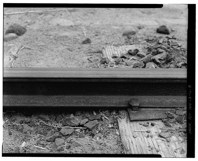 8. CLOSEUP VIEW OF SIDE OF RAIL, SNOWING MANUFACTURE DATE...