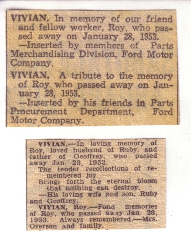 Roy Geoffrey Vivian Obituary