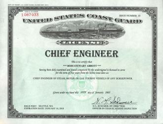 C/E Ross Abbott; USCG License