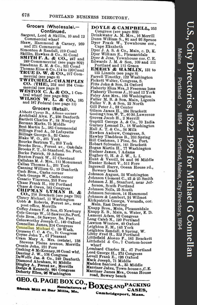 Michael Charles Connellan--U.S., City Directories, 1822-1995(1894)