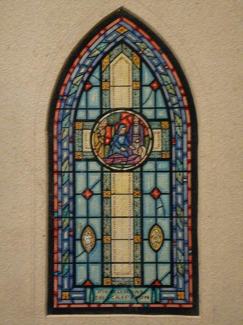 [Design drawing for stained glass memorial window showing...
