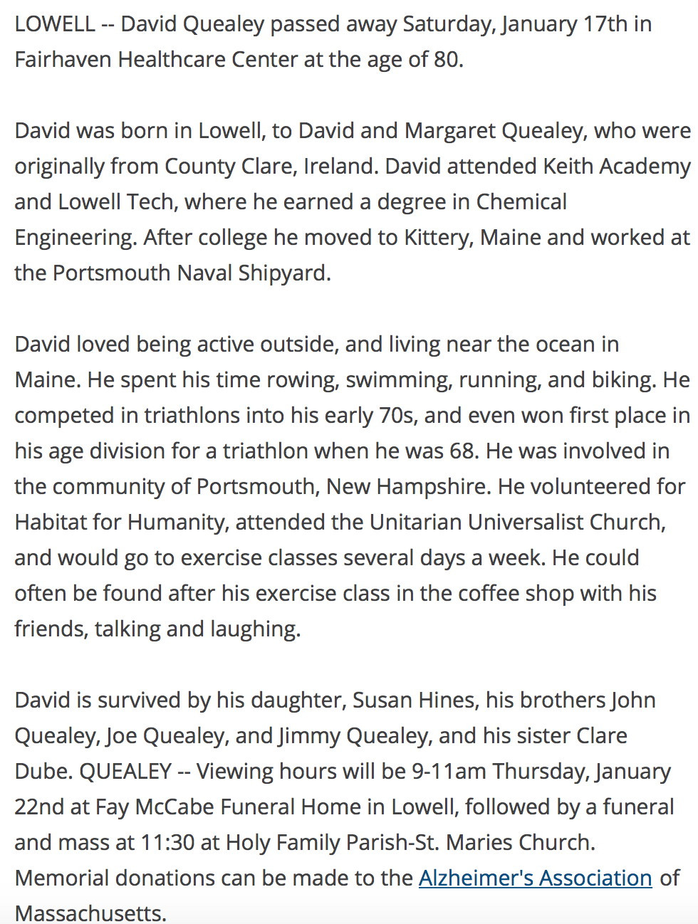 David J. Quealey Jr--OBITUARY