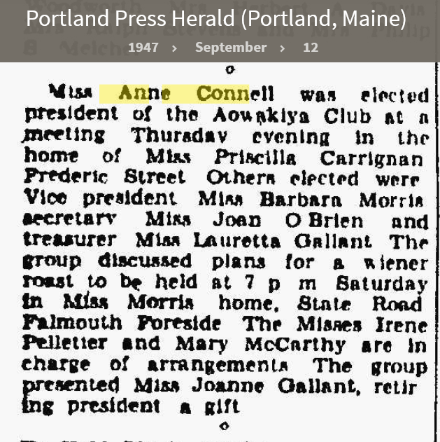 Anne Louise Connell-Coughlan--Portland Press Herald (Portland, Maine)(12 sep 1947)
