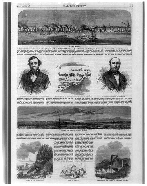 Composite of eight illustrations showing skyline view of...