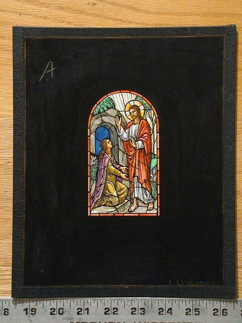 [Design drawing for stained glass window about Easter:...