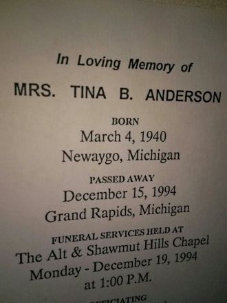 Teanie B Anderson memorial