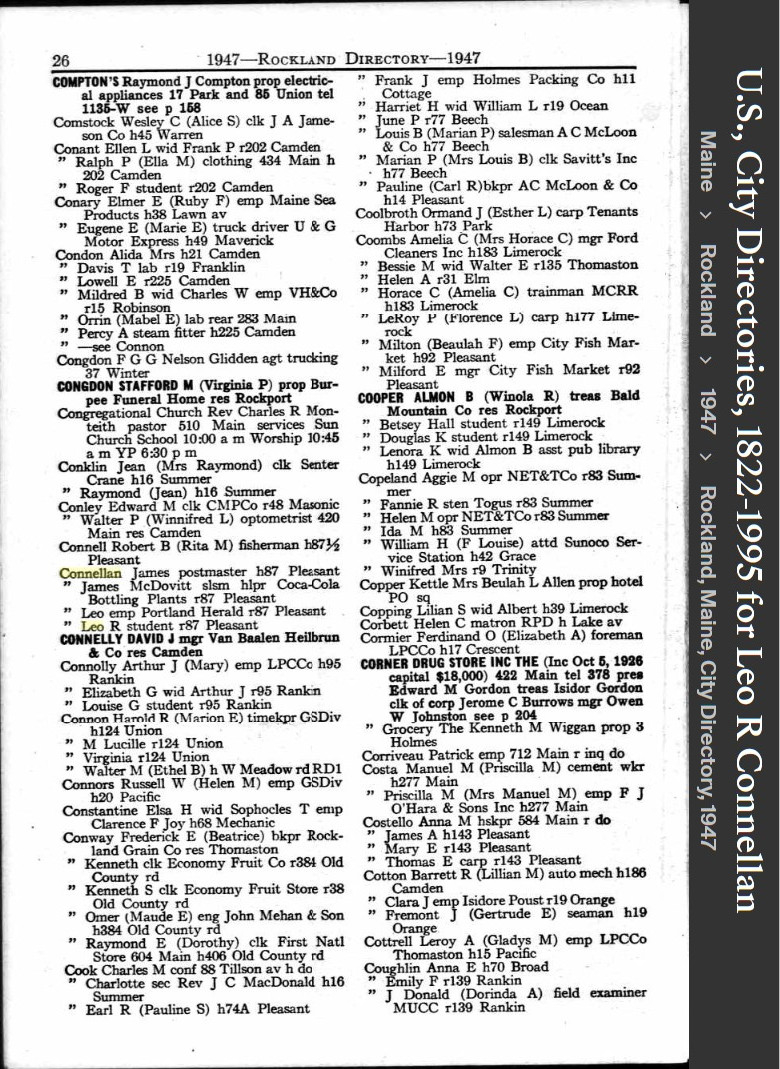 Leo Richard Connellan--U.S., City Directories, 1822-1995(1947)