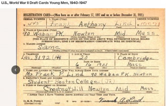 Francis Anthony "Frank" Lind--U.S., World War II Draft Cards Young Men, 1940-1947 (16 feb 1942)front