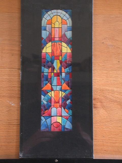 [Design drawing for stained glass window with abstract...