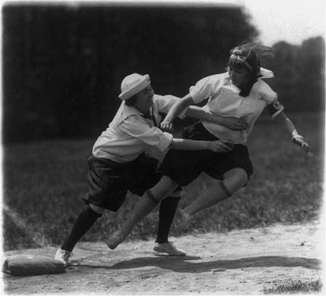 Virginia Smoot of Columbia Jr. High School tagged out at...