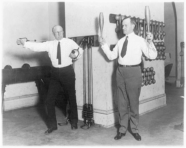 [Vice Pres. Coolidge and House Speaker Gillett exercising...